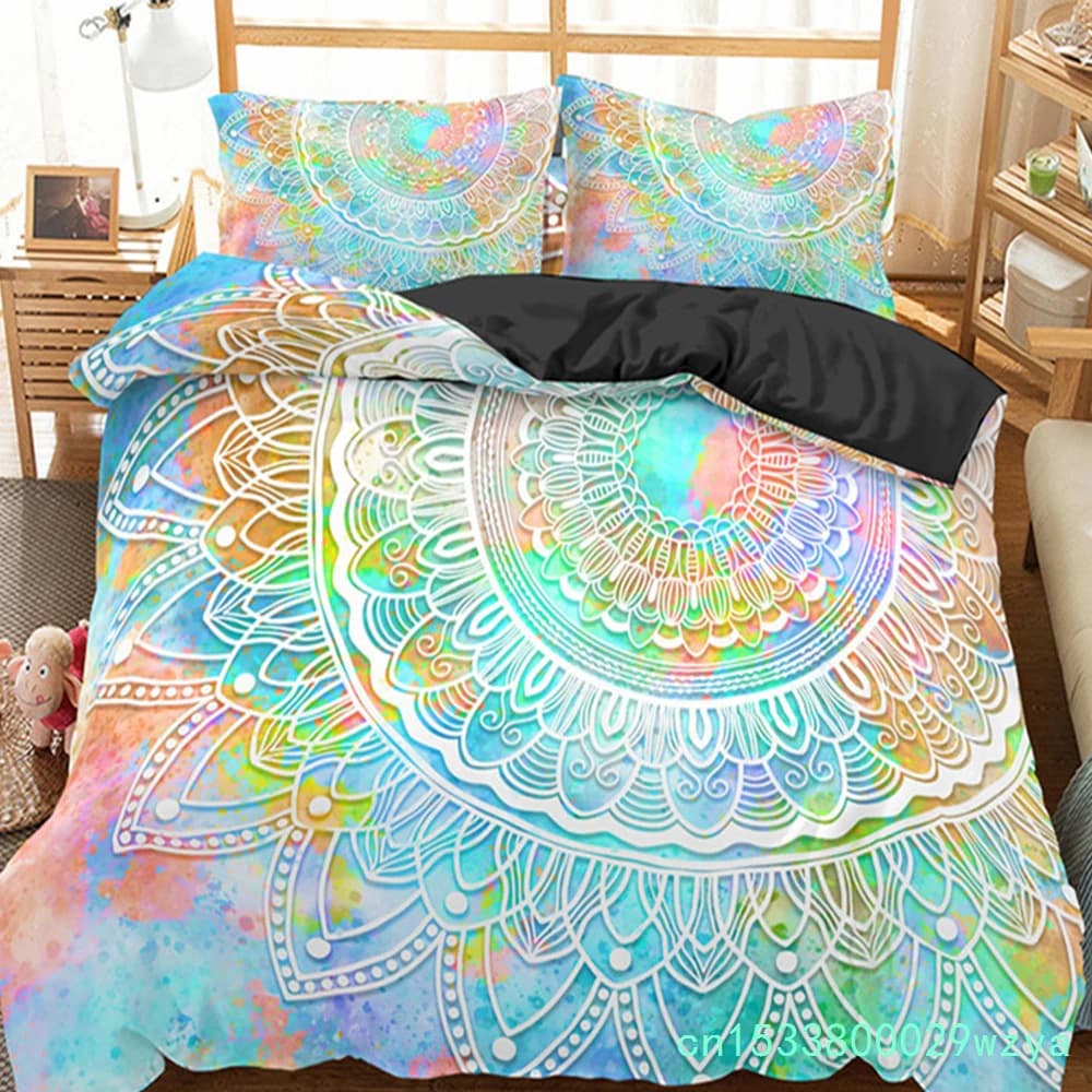 Soft Bohemian Chic Colorful Mandala Bedding Set Microfiber Galaxy Print Duvet Cover With Zipper Closure Pillow Case Home Textile