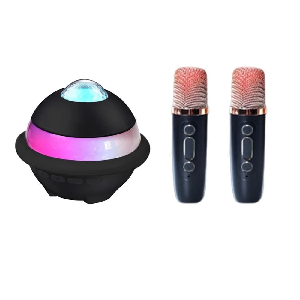 Macchina per Karaoke con Mini Altoparlante Bluetooth, Proiettore, Luce Notturna, Subwoofer, Doppio Microfono Wireless e Audio Stereo Surround