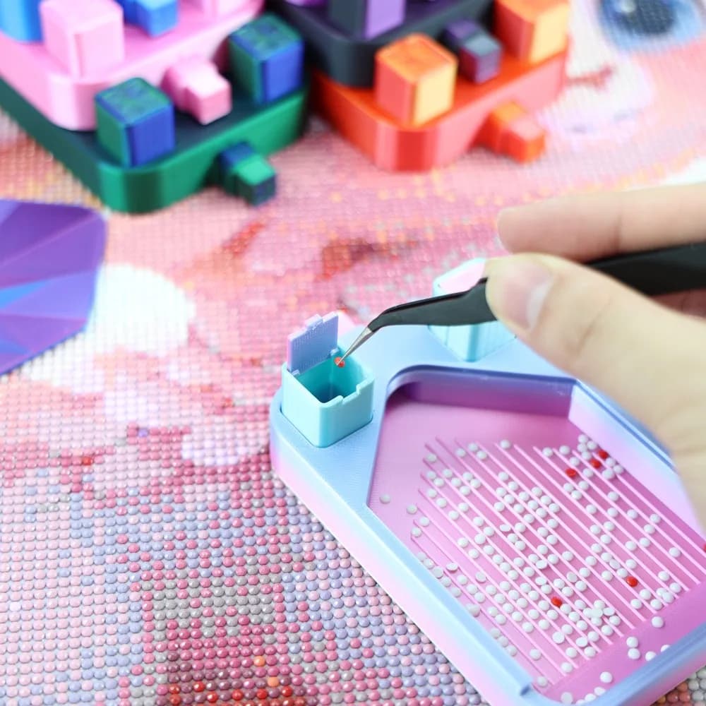 Multi-Color Diamond Painting Tray with 2 Trash Cans, Diamond Art Storage Bead Tray Tool Accessories, Essential DIY Supplies