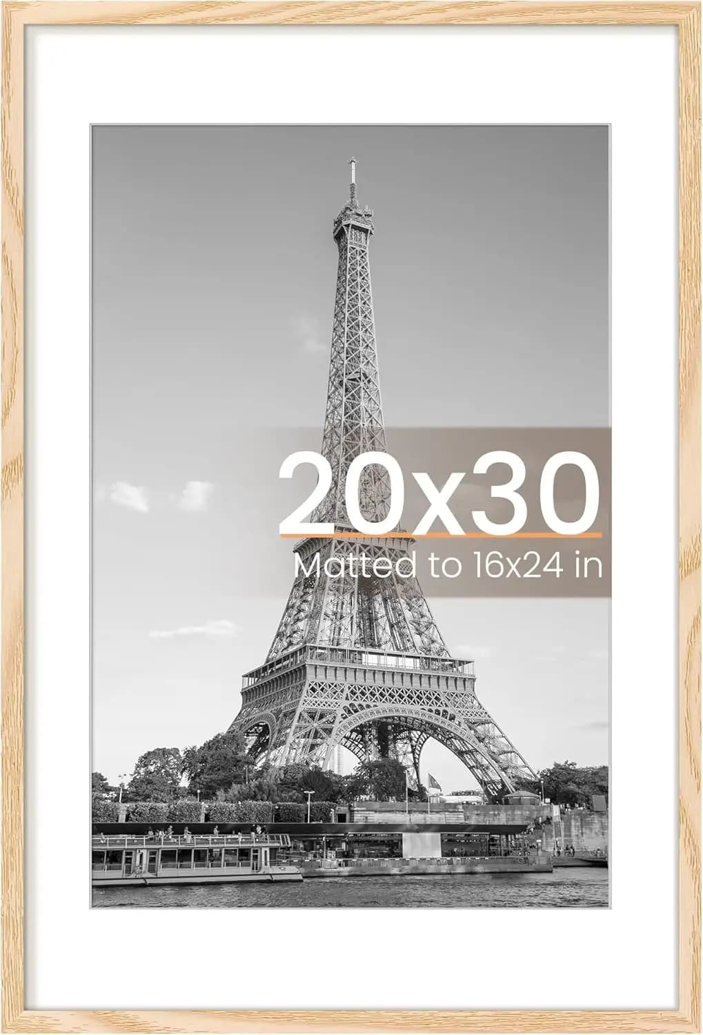 20x30 Poster Frame with Mat for 16x24 or 20x30 Photos, Wall Hanging Picture Frame, Natural Style, 1 Pack