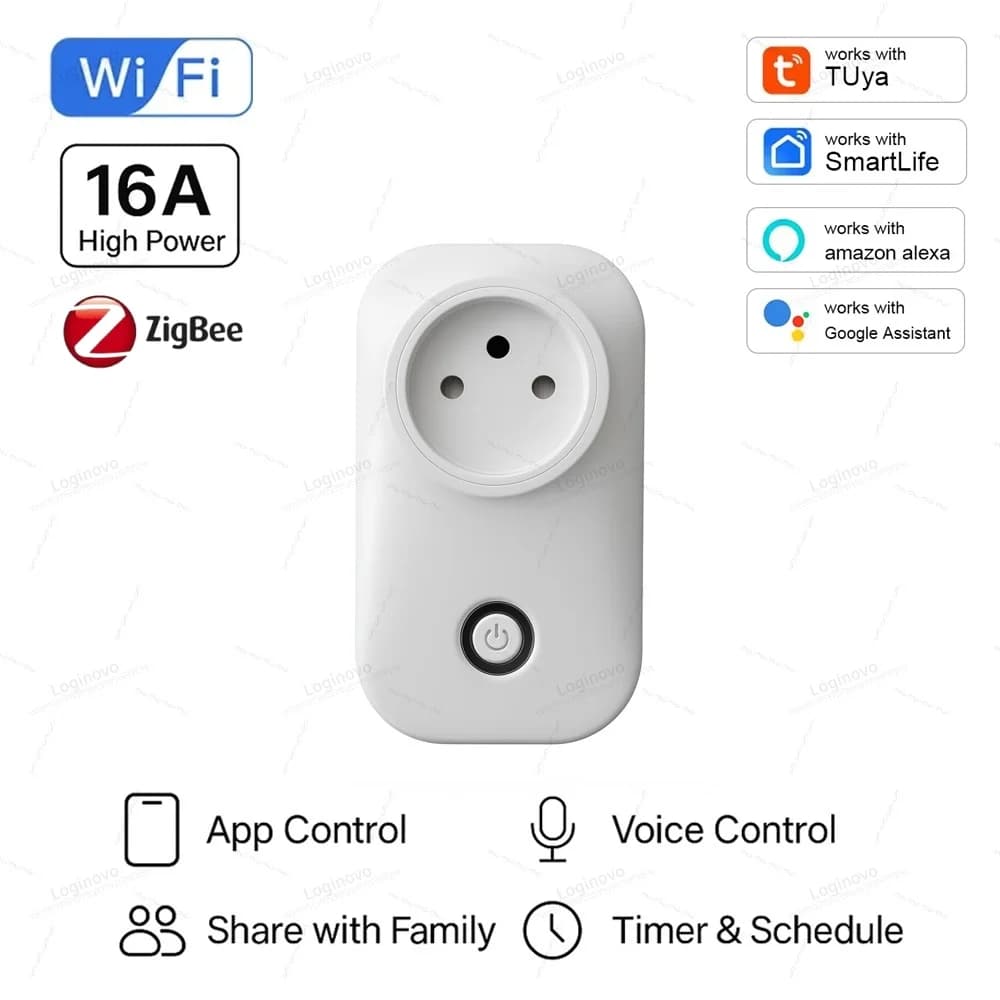 Tuya Wifi Zigbee Socket Israel Plug 16A Power Monitor Light Switch Smart Life Outlet Remote Control For Alexa, Google Assistant