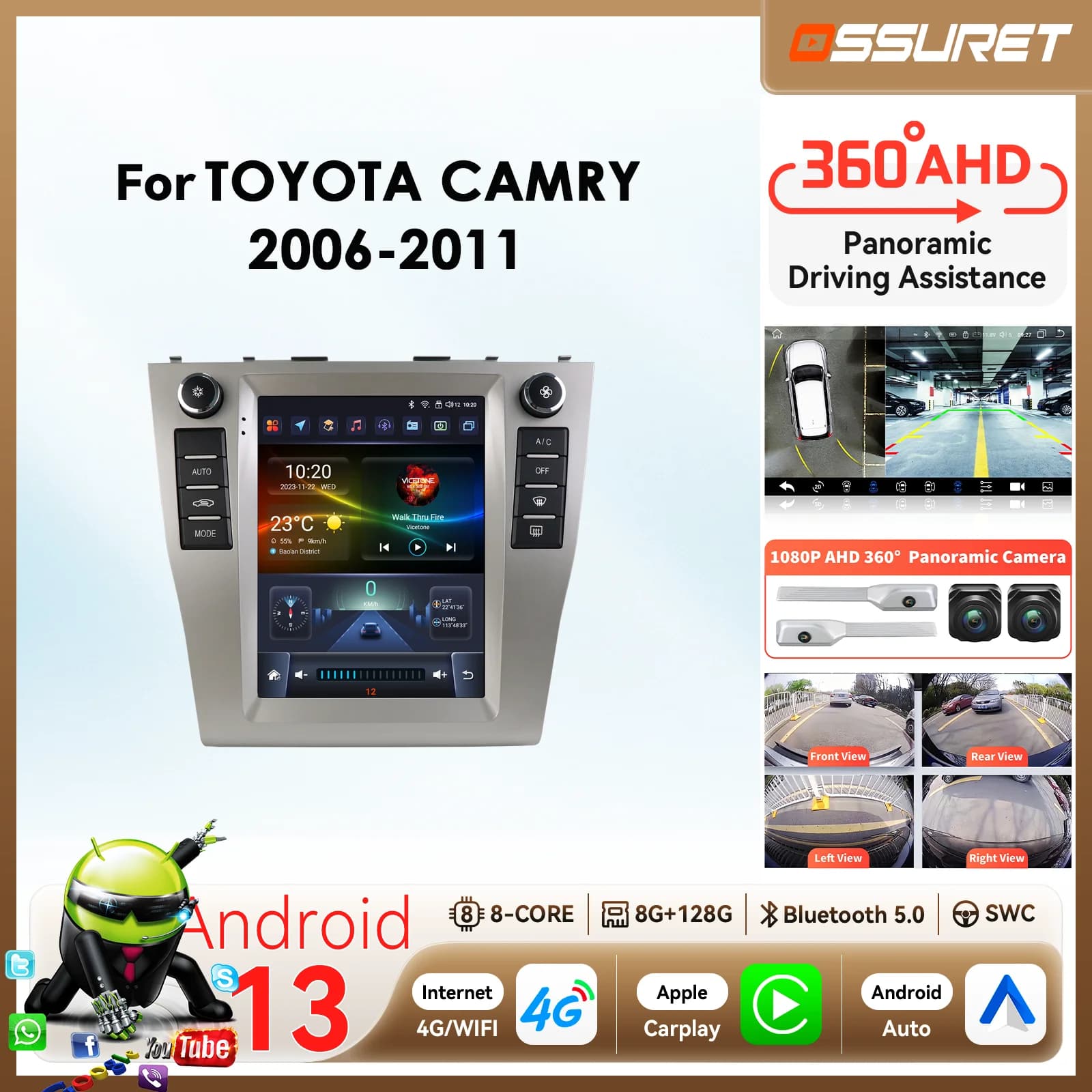 9.7 "7862 Carplay Android 14 Autoradio per TOYOTA Camry 2006-2011 Multimedia Video player auto sistemi intelligenti 2din Autoradio