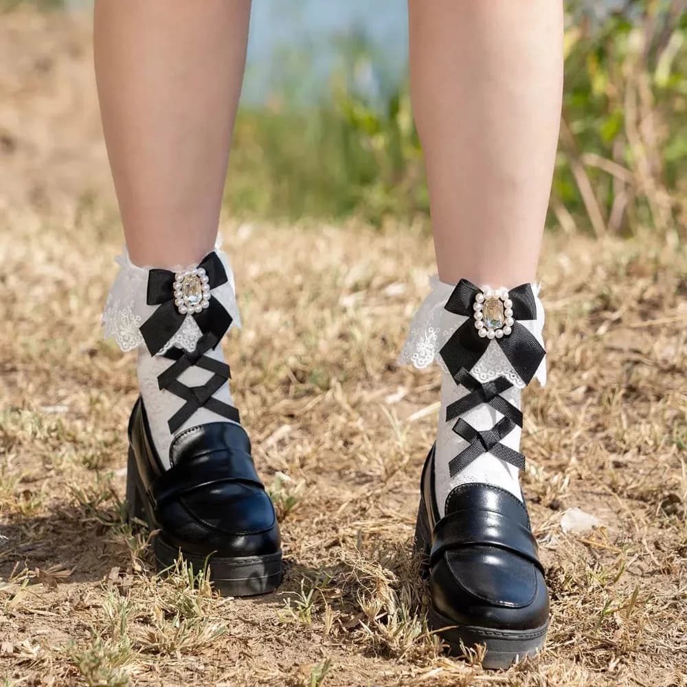 Calzini alla caviglia in pizzo stile dolce Calzini in cotone regalo con fiocco Lolita Calzini estivi primaverili da donna