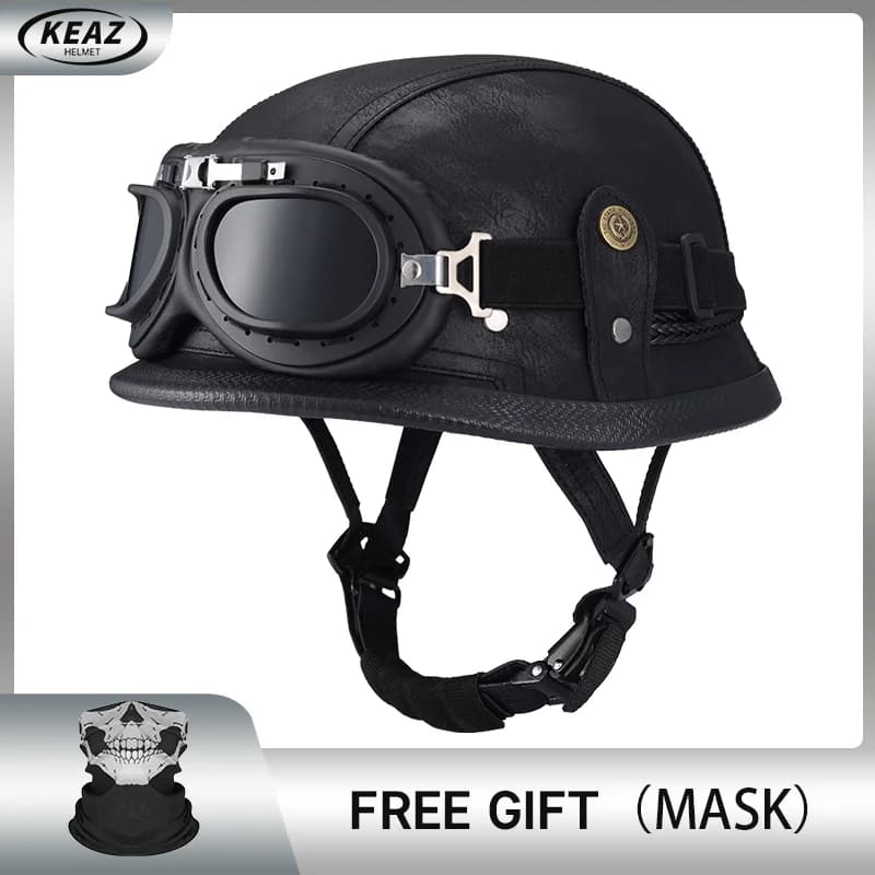 Casco mezza faccia in pelle stile tedesco per moto a prezzo di fabbrica Caschi Cap1/2 con guscio approvato DOT + occhiali Casque a faccia aperta