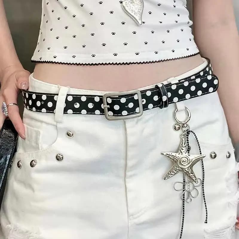 Polka Dot Faux Leather Belt Adjustable Metal Buckle Easy to Clean Cute Print for Women Skirts Jeans Daily Home Wear