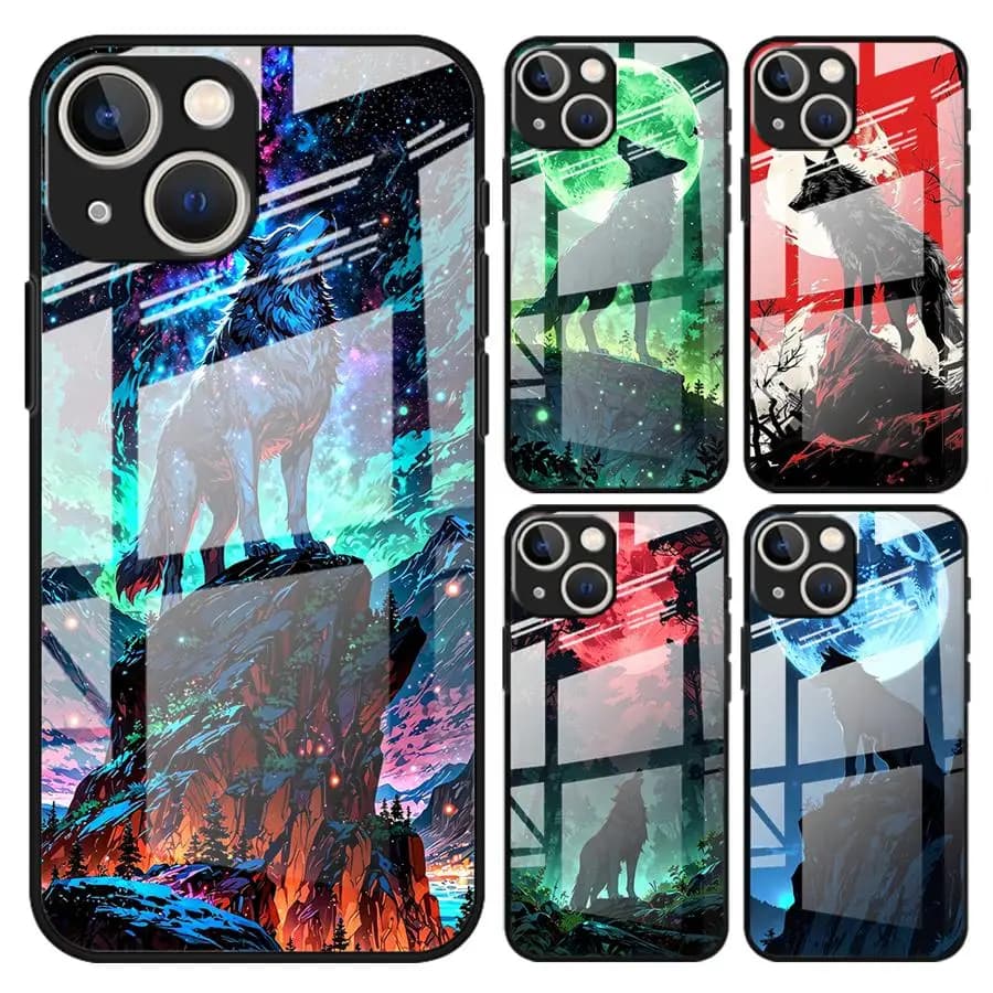 Glass Phone Cover Case for iPhone 17 Pro Max XR Air 13 8 11 15 Plus 16 12 14 Wolf Forest