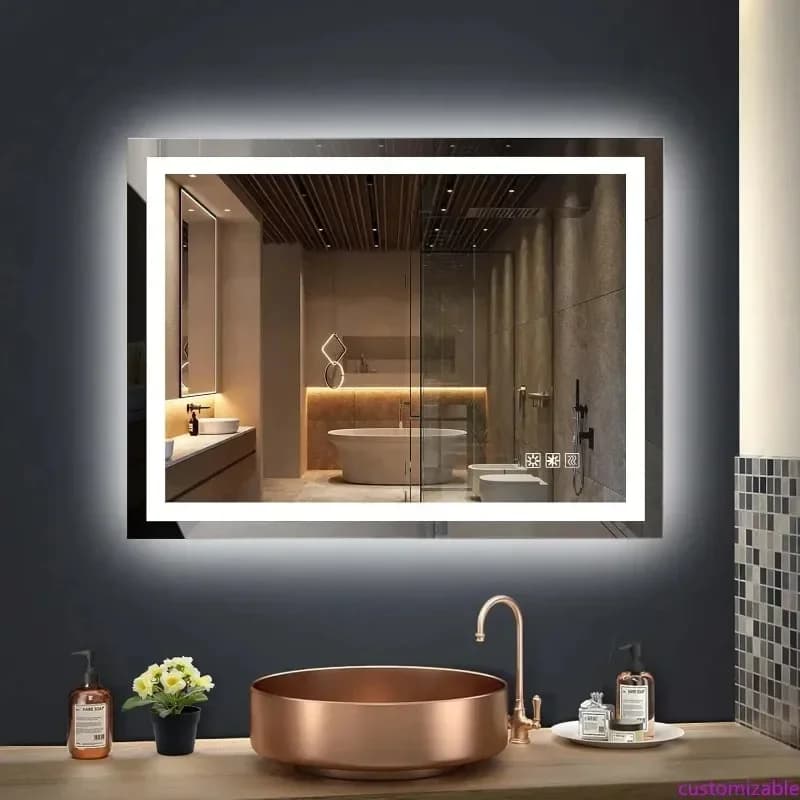 Specchio LED di Lusso per Bagno 48x36 Pollici con Design Moderno, Illuminazione Regolabile, Funzione Anti-Appannamento e Controlli Touch Dimmerabili