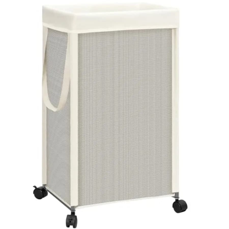 Laundry Hamper with Wheels, 90L 23.7 Gal Large Tall Rolling Laundry Basket with Removable and Washable Liner Bag, Aesthetic Dir
