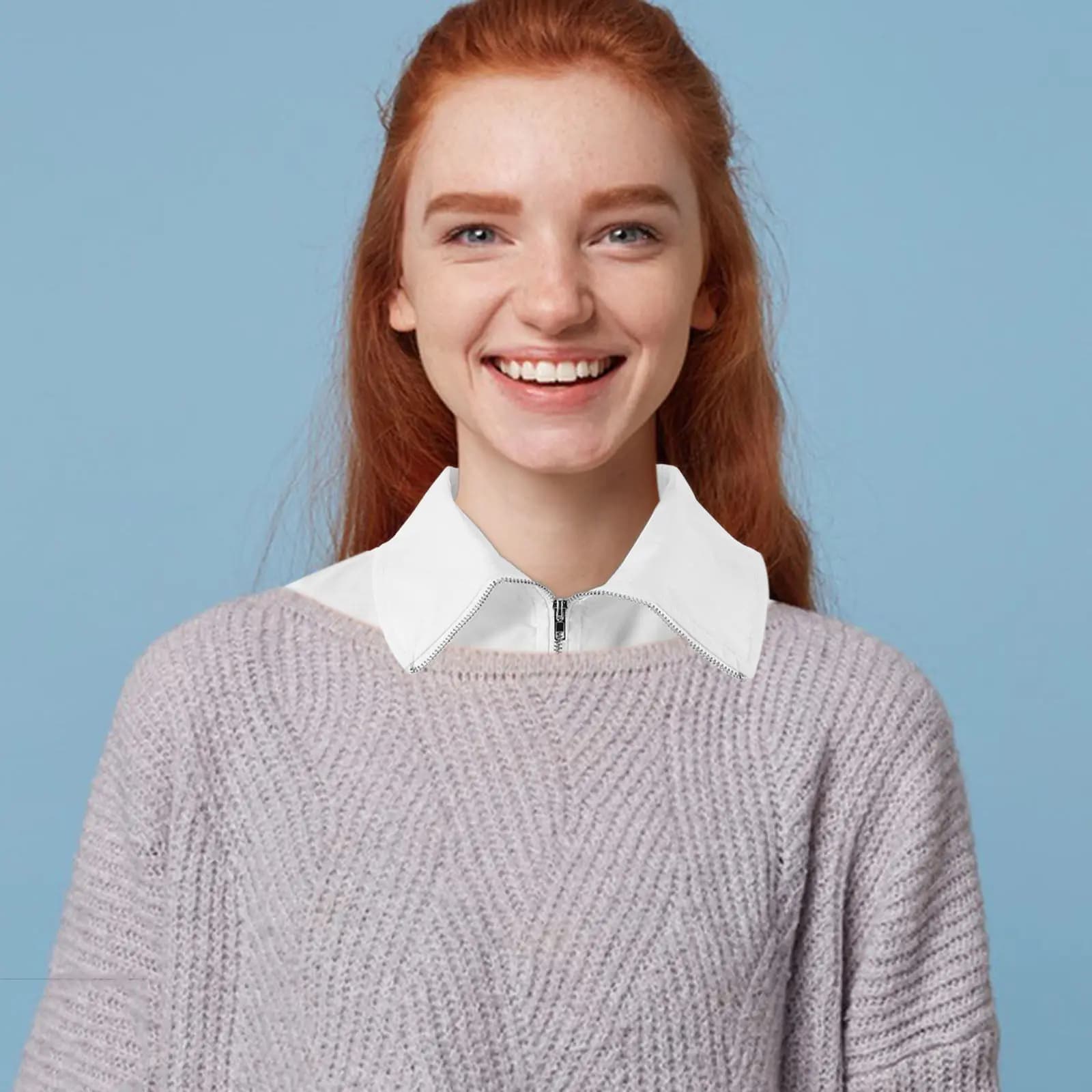 Colletto Finto Staccabile Bianco in Cotone per Donna, Stile Camicia con Cerniera Facile, Inserto per Maglione o Blusa a Collo Tondo