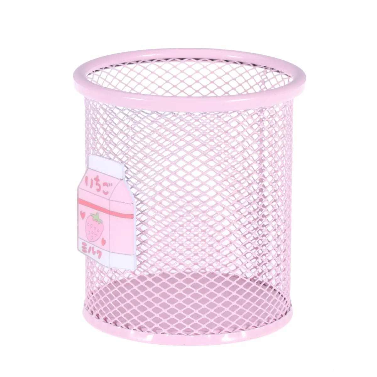 Round Desktop Trash Can Pink Metal Mini Wastebasket Pencil Case Storage Basket Makeup Brush Holder Multi Purpose Desktop