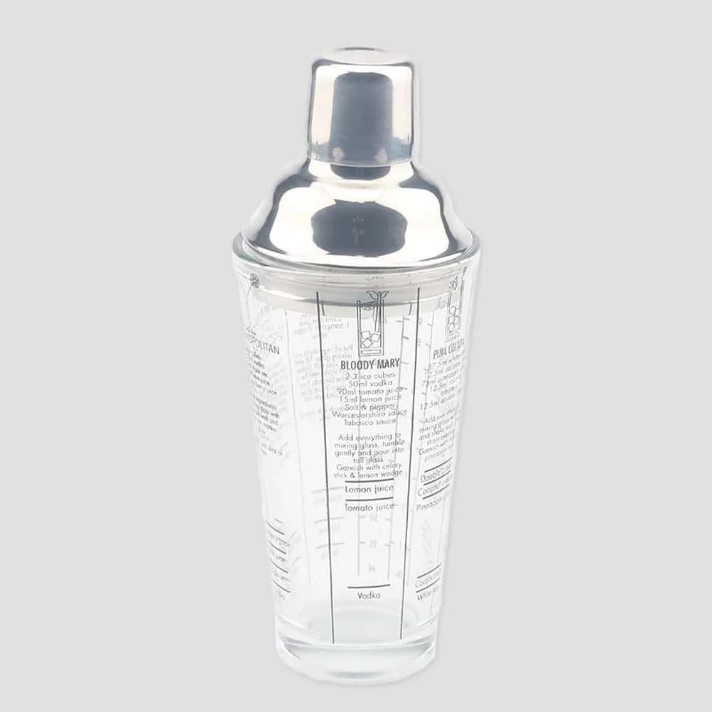 Shaker per Cocktail in Vetro da 450Ml con Coperchio in Acciaio Inox, Strumento da Bar con Scala Graduata per Mixology Domestica e Professionale