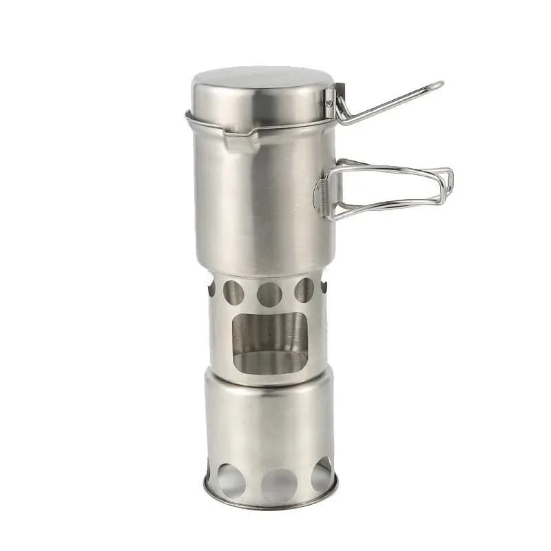 Stainless Steel Outdoor Wood Stove Portable Set Foldable Camping Pot Windproof Stove Fire Warming Set for Barbecue