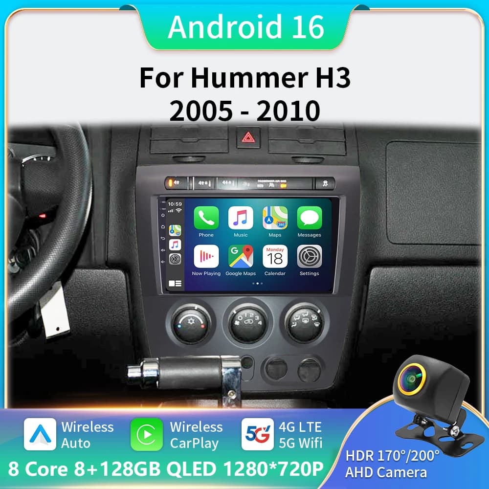 Android 16 Per Hummer H3 1 2005 - 2010 Autoradio Lettore Video Multimediale Navigazione stereo GPS Wireless Carplay 5G WIFI BT DVD