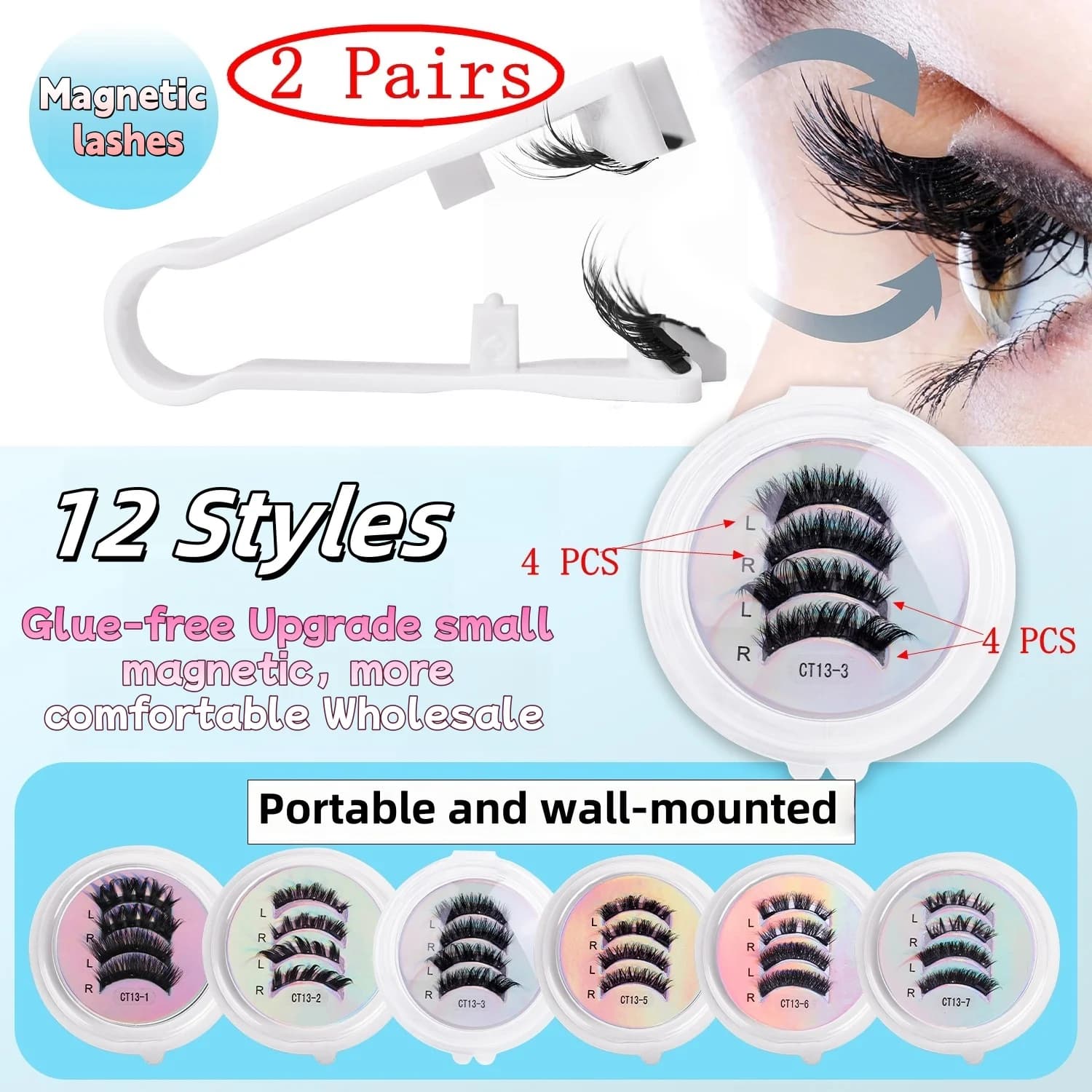 2 pairs of thick magnetic eyelashes for cats fake eyelashes set for reusable makeup without flully glue and custom and wholesale curls