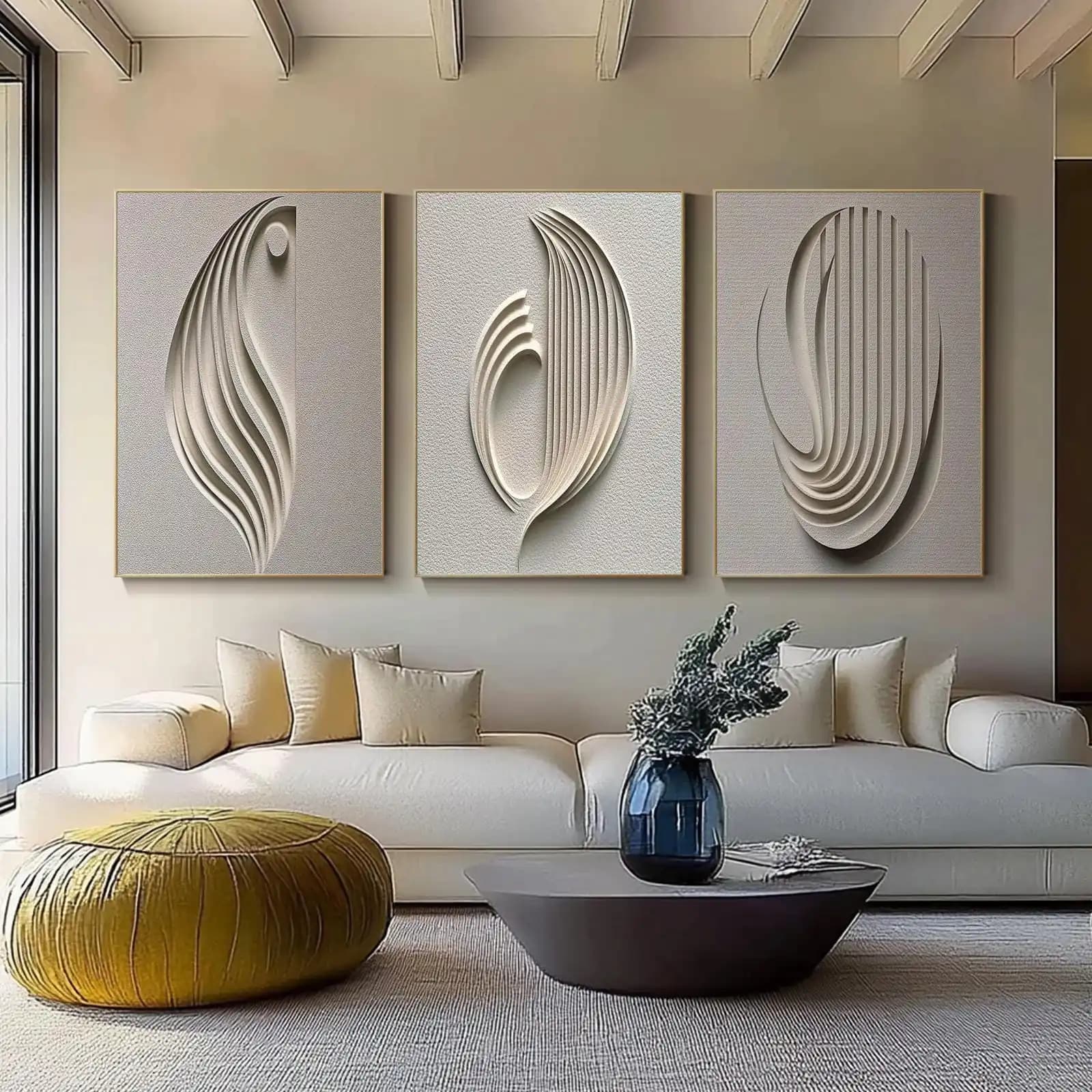 1pc frameless Abstract 3d Relief Neutral Beige Geometric Art Posters Modern Minimalism Wabi-Sabi Japan Style Canvas Painting Liv