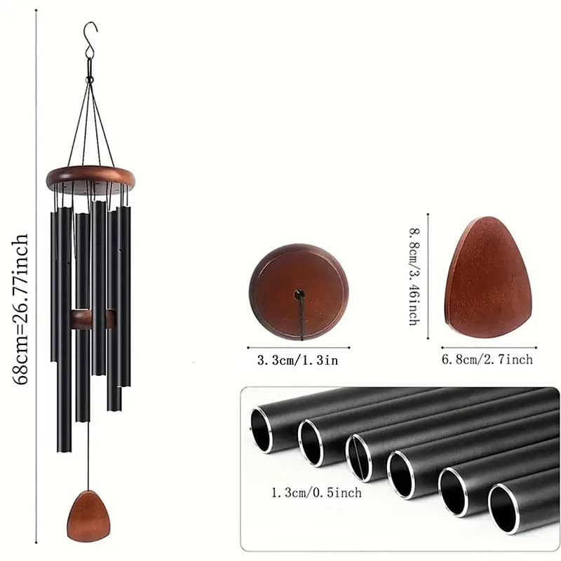 26 Inch Aluminum Alloy Pipe Wind Chimes with Wooden Hanging Plaque for Patio Porch Yard Home Decor