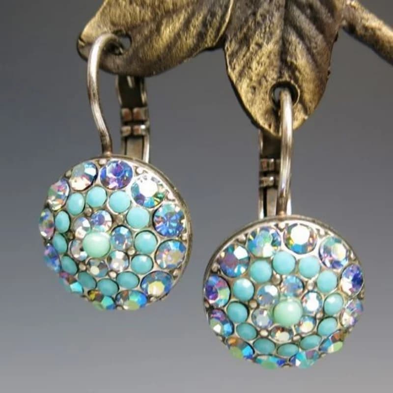 New Silver Gold Geometric multi-color Rhinestone Imitation Pearl Turquoise Paving Bead Earrings For women's Jewelry