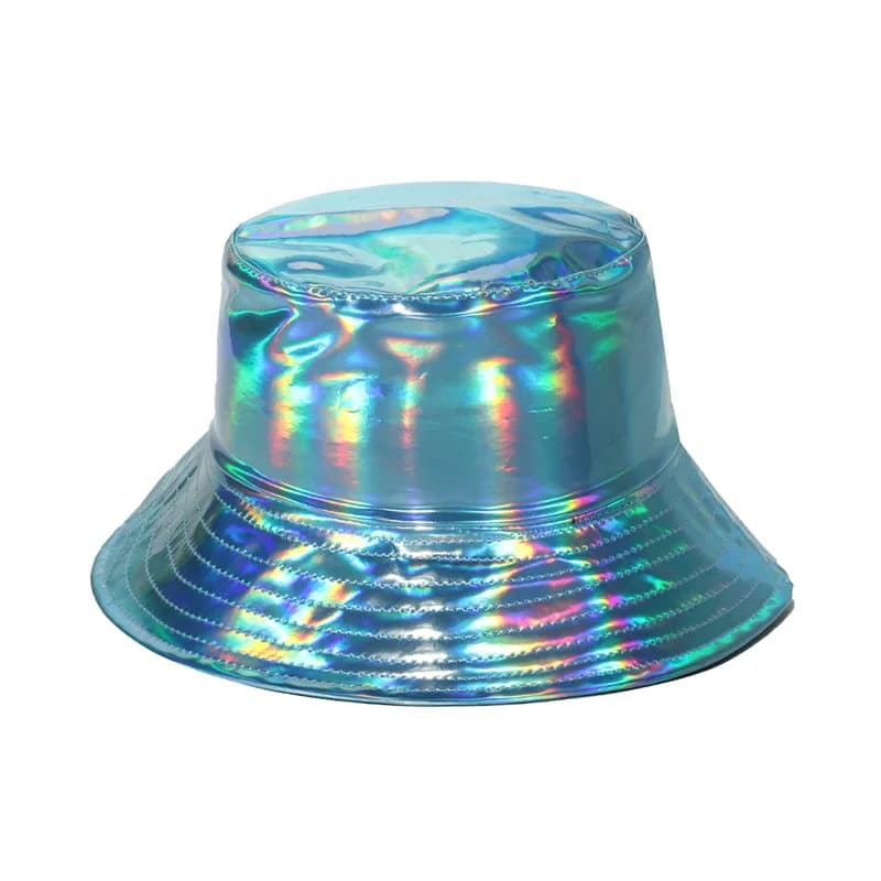 European and American hip-hop street gold and silver bucket hats unisex stage performances laser metal PU fisherman hats