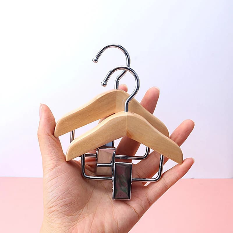 1pc Mini Clothes rack Premium wooden baby clothes hanger with non-slip clip Practical hook for pet clothes Clothes rack