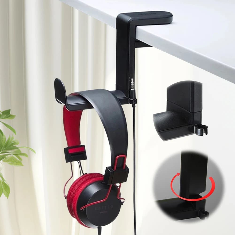 Support for headphones under the desk with 360-degree swivel and cable clip organizer PC game headphone support Desktop PC headset