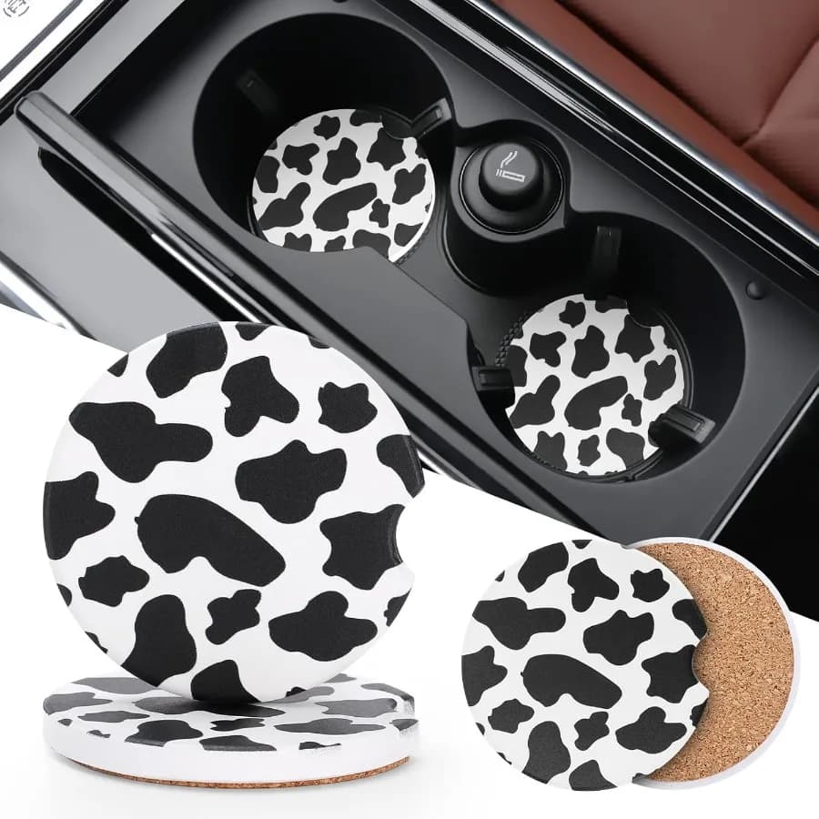 Sottobicchieri per auto - Confezione da 2 tappetini per auto - Sottobicchieri per auto in ceramica da 2,56'' per portabicchieri - Sottobicchiere per auto assorbente con schienale in sughero e
