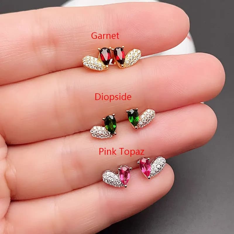 Piccoli orecchini in argento 925 con granato 3*5mm orecchino a bottone con Diopside naturale placcatura in oro 18 carati gioielli con topazio rosa