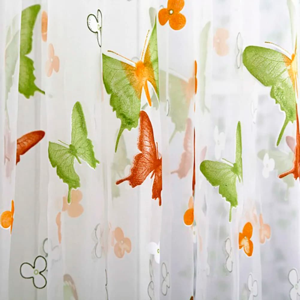 Butterfly Sheer Curtains 270Cm Yellow Purple Flower Pattern Tulle Window Door Curtain For Bedroom Balcony Living Room