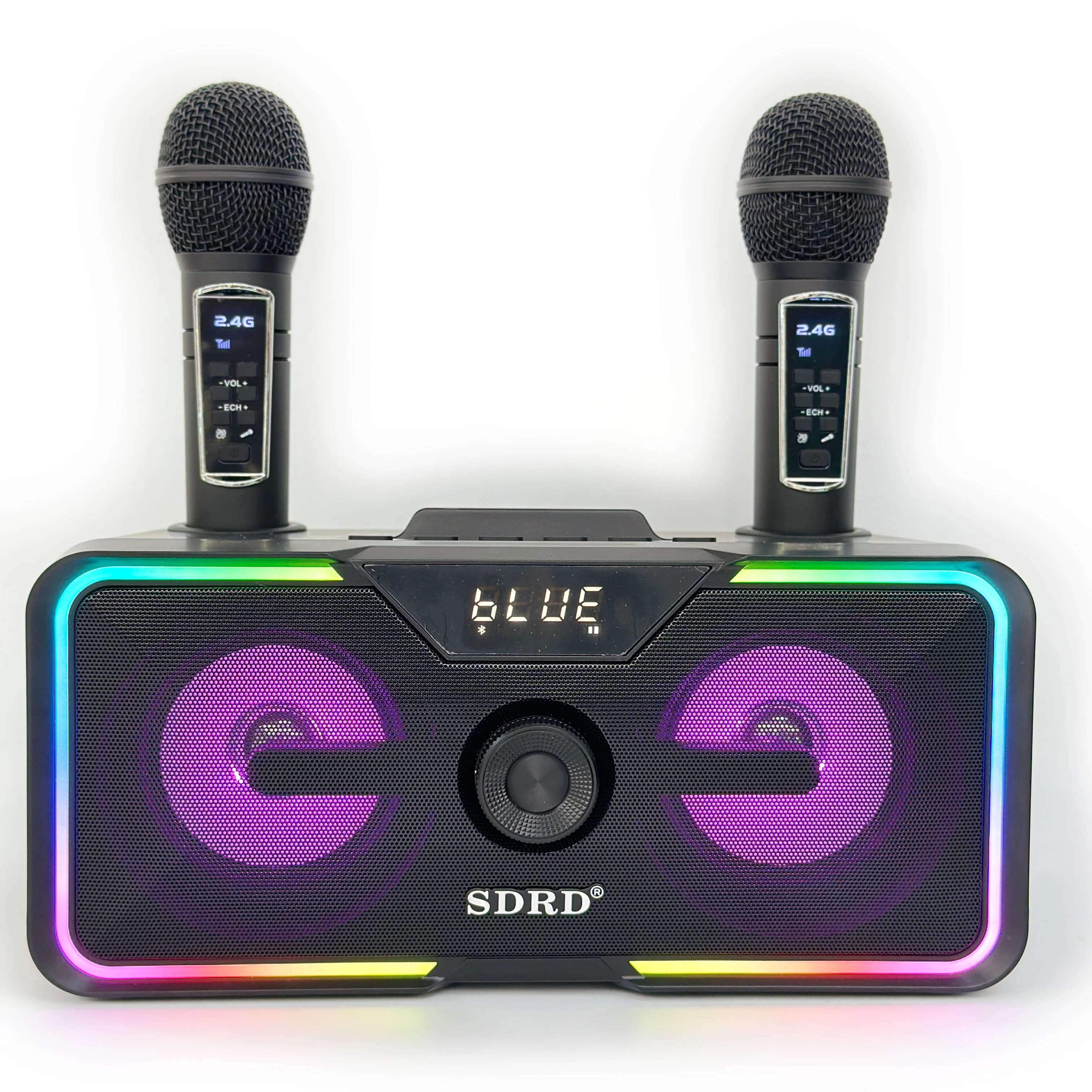 Sistema di altoparlanti PA portatile per altoparlanti con 2 microfoni wireless UHF Macchina per karaoke per feste a LED per bambini adulti