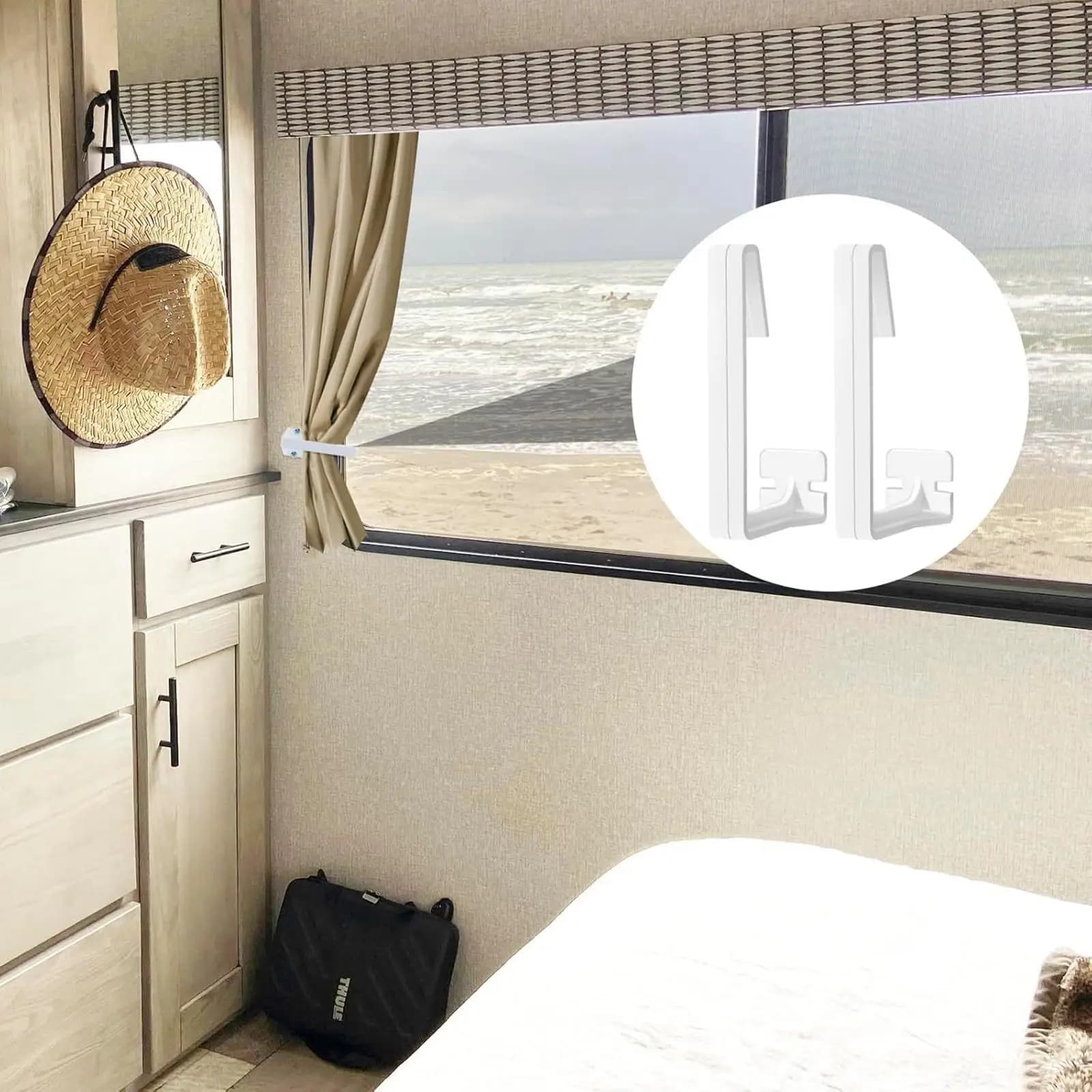 PP Curtain Ties for Campers Wall Mount Fasteners Easy Snap on Installation for Trailer Curtains