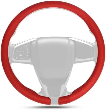 Coprivolante in Pelle Nappa Ultra-Sottile – Traspirante, Antiscivolo, Micro-Perforato, Universale 14-15" (Rosso)