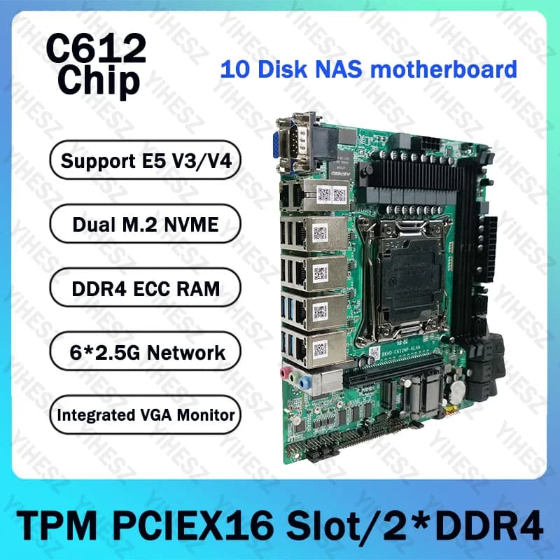 Set scheda madre C612 Nas Set X99 con CPU E5 V3/V4 2xDDR4 ECC RAM Supporto 6x2.5Gb Lan 2xM.2 NVME Raid Storage Server industriale