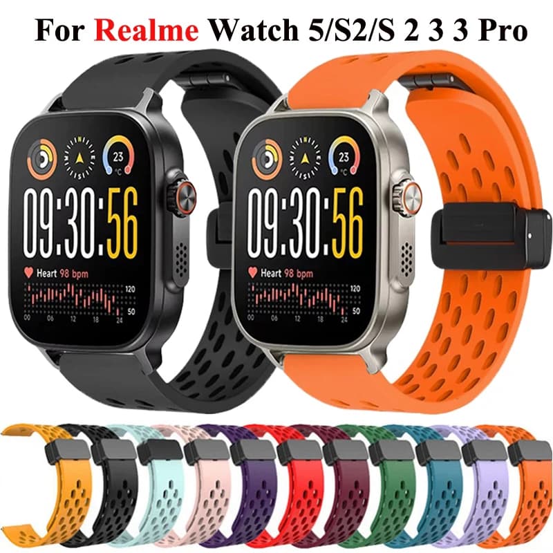 Cinturino magnetico in silicone per Realme Watch 5 cinturino sportivo cinturino da 22 mm per Realme Watch S2/S S Pro/2 2Pro/3 3 Pro Correa