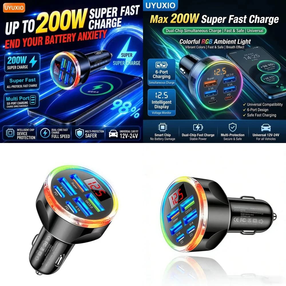 Multi USB C Car Charger Adapter Trending for iPhone 18 17 16 Samsung S26 S25 S24 with Multi Port PD Type C Fast Charging Plug