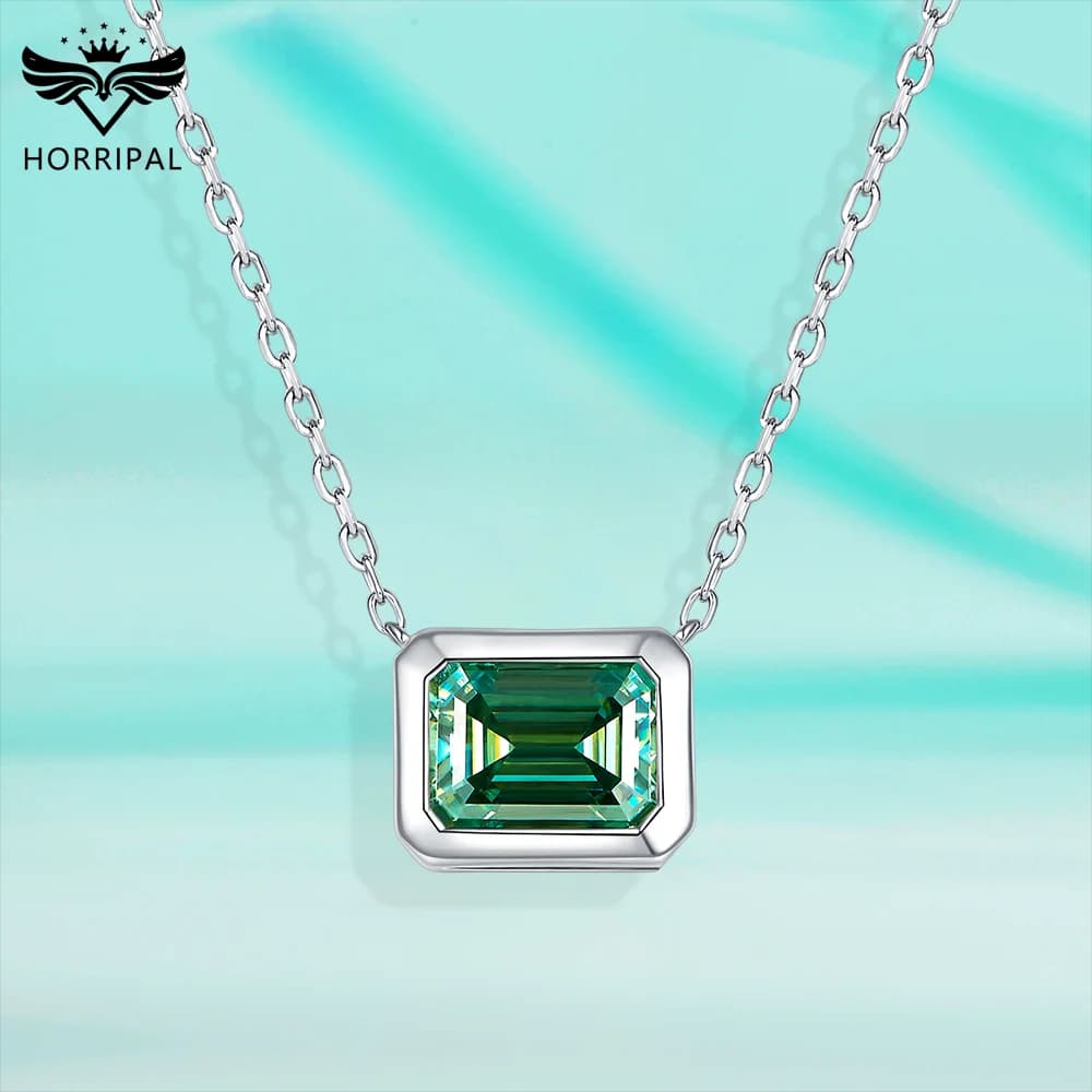 HORRIPAL D VVS1 2CT Collana con pendente in moissanite smeraldo per donna GRA 925 Argento sterling Catena regolabile Gioielleria raffinata alla moda