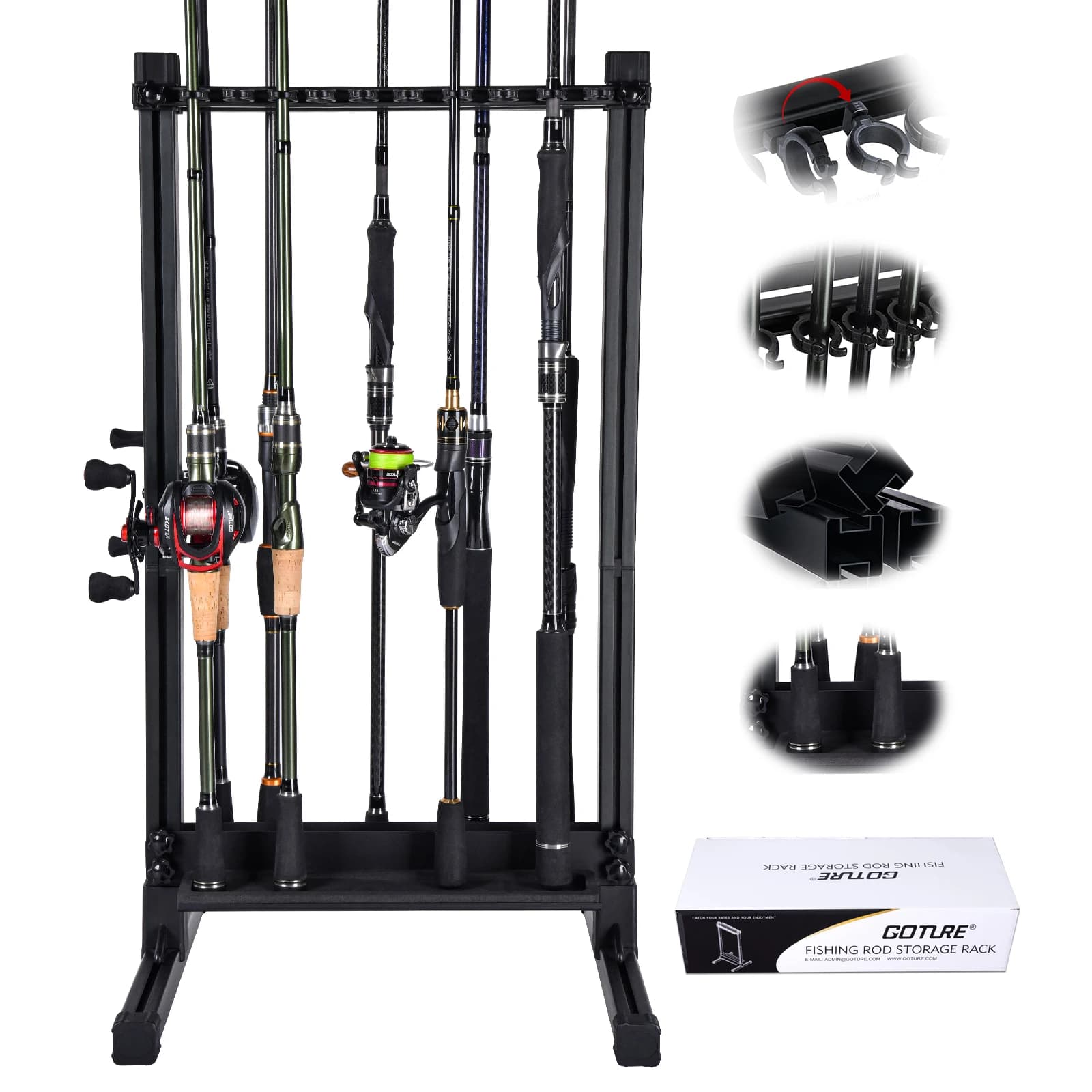 Goture Portacanne da pesca regolabile in lega di alluminio Durevole per canne da carpa Spinning Casting Rod Display Rack Rete a mano Mazze da golf