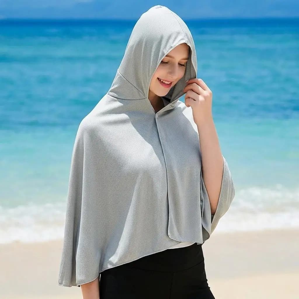 Cationic Polyester Cooling Poncho with Hood, Fast Drying Bathroom Towel, Home Bathrobe, Beach and Swimming