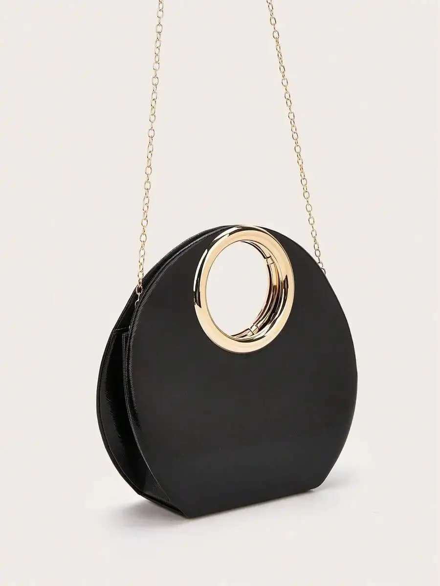 Elegant Circular Clutch Bag With Chain Strap Minimalist Evening Handbag For Women