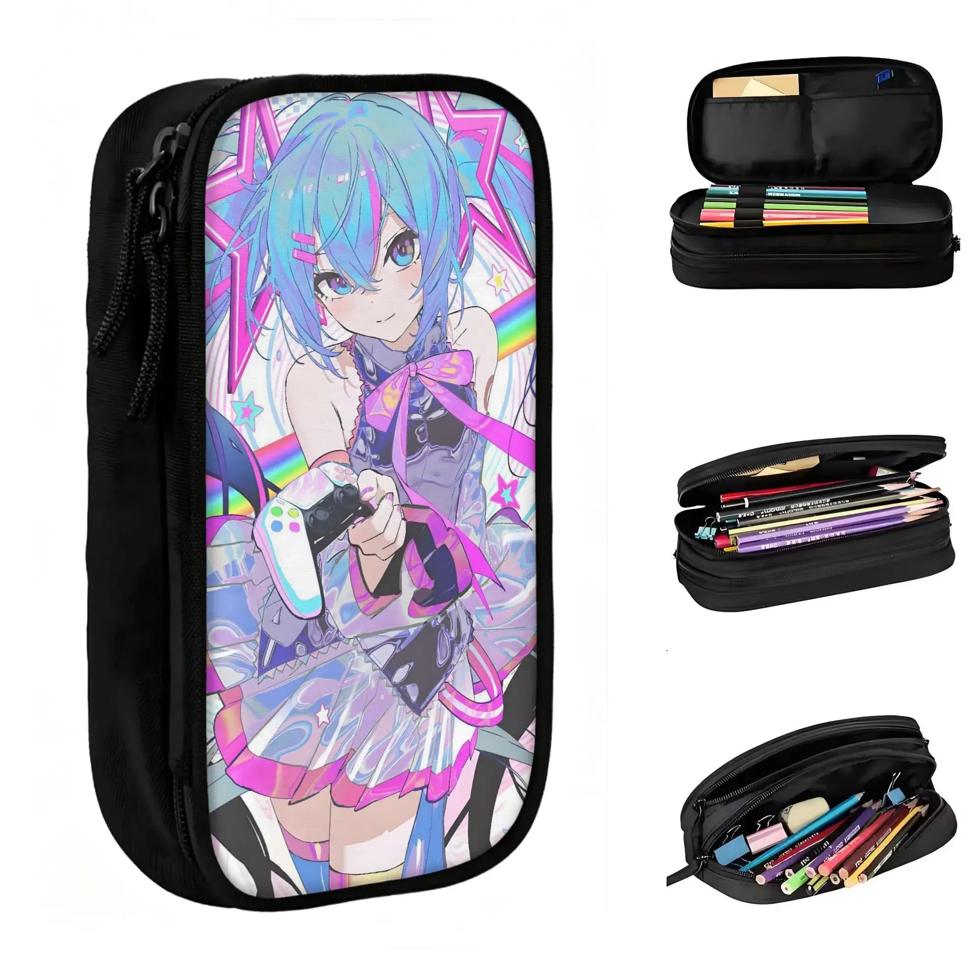 Custom Manga H-Hatsuned M-Mikus Cartoon Kawaii Pencil Cases Girls Boys Large Capacity Classical Pencil Bag Students Stationery