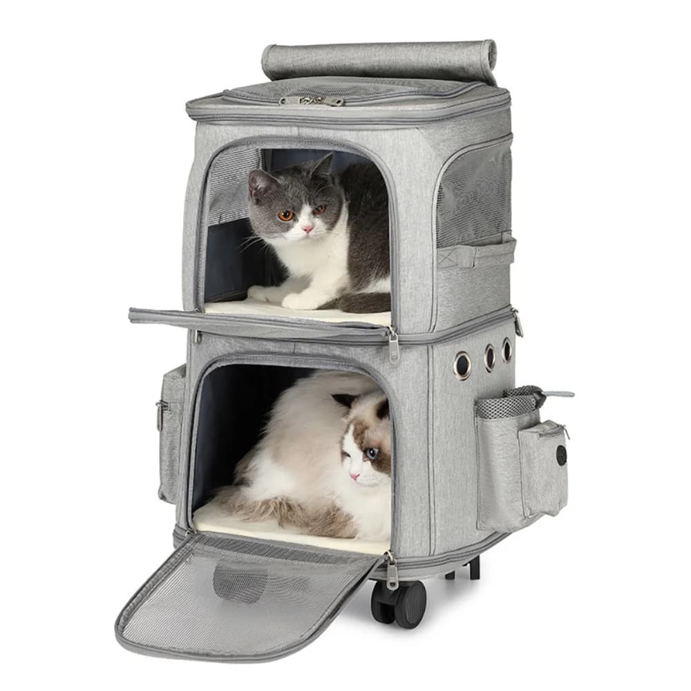 Double Layer Cat Dog Carrying Bag Pet Trolley Backpack Portable Pet Rolling Carrier With Wheels