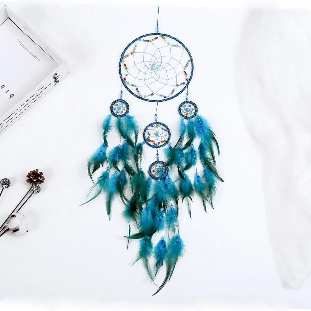 Innovative Dream Catcher Feather Home Decoration Five-Ring Wind Chimes Creative Hanging Ornament Friend Gift Bell