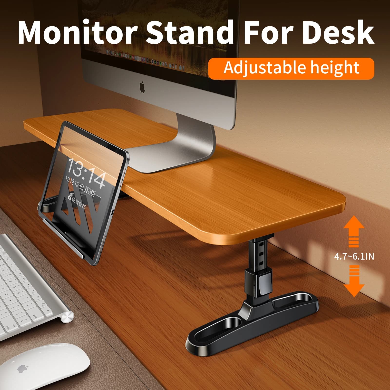 Oatsbasf Wooden folding computer monitor stand with hidden support for tablet phone monitor support Desk keyboard support