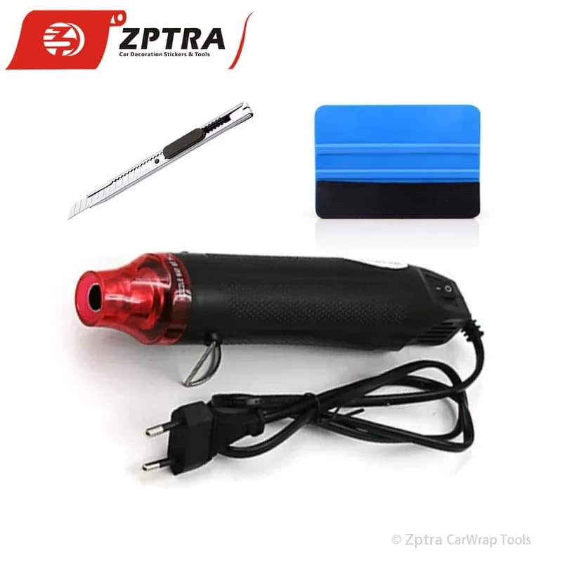 Set di 3 Pezzi: Pistola Termica Elettrica 220V 300W con Spina EU + Raschietto per Auto + Coltello Tagliavetro, Strumenti per Applicazione Pellicole Viniliche Auto