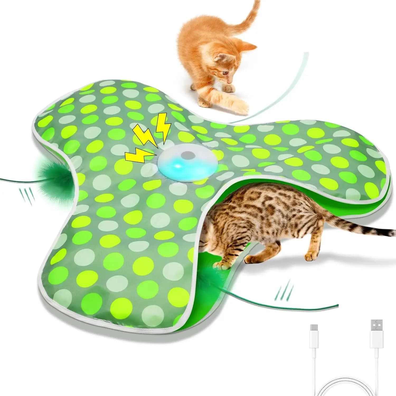 Interactive Toys for Rechargeable Cats, with Hidden Feathers in Movement, Topo Realistic Sound, Touch Activation, Cats and Kits Exercise Toy
