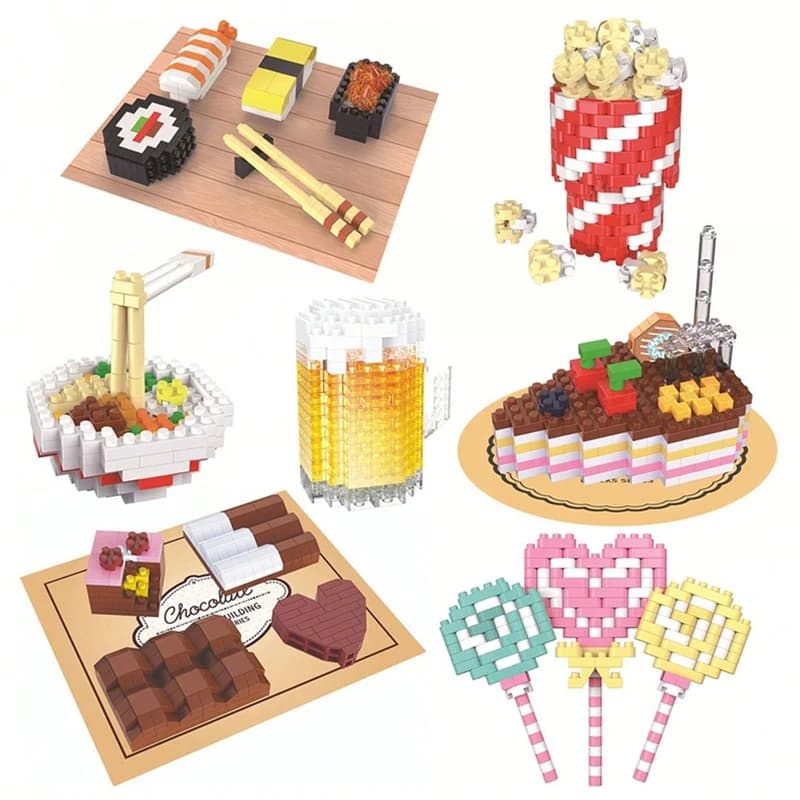 MOC Building Block Popcorn Birra Noodle Modello Micro Particelle Diamante Mattoni Divertimento fai da te Puzzle Assemblaggio Giocattoli per bambini Regali di festa