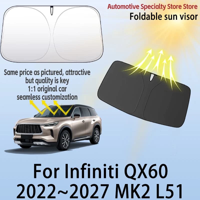 Parasole Pieghevole per Parabrezza Anteriore Auto per Infiniti QX60 2022~2027, Protezione UV, Tenda Parasole Solare, Tenda Privacy, Accessori Auto