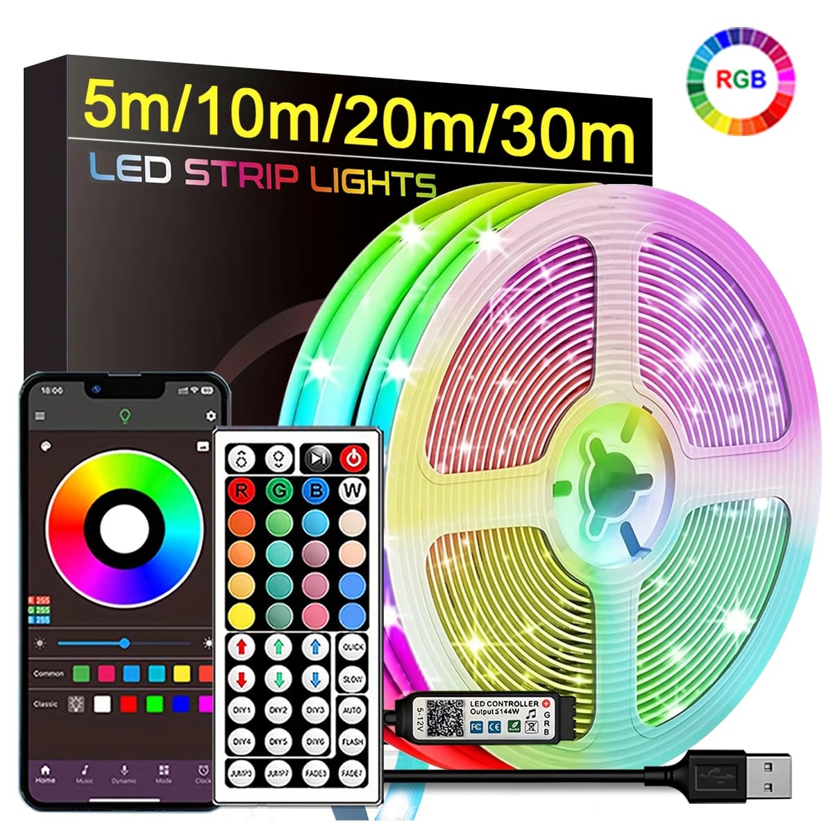 LED Strips RGB 5m 10m 20m 30m LED Environment Light With APP Control Flexible Tape Luces LED Tape For Bedroom Decoration