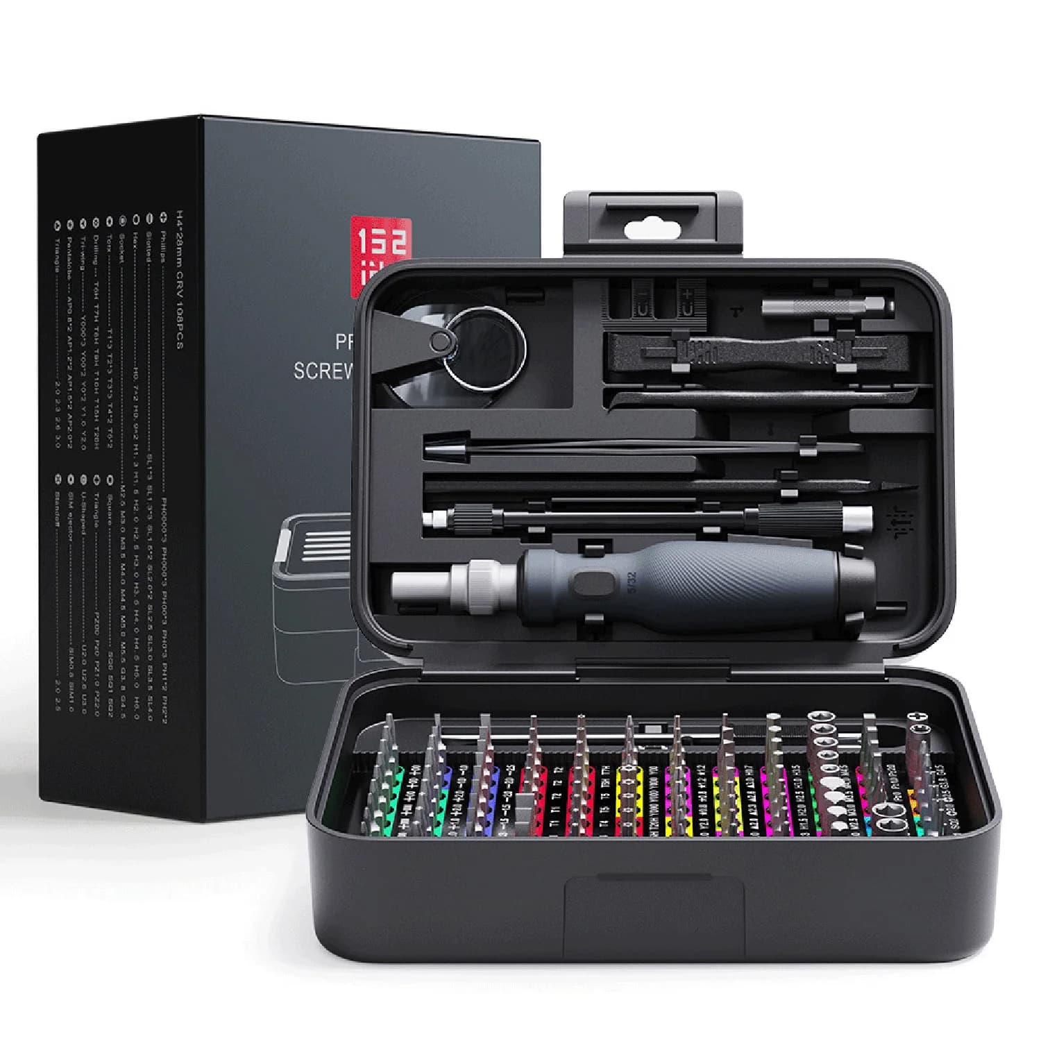 Mini Precision Screwdriver Set with Color-coded Identification, 132 in 1 Micro Magnetic Repair Tool Kits with Storage Box, 108 B