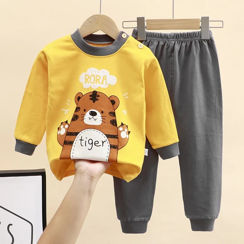 Bambini Cartoon Stampa Pigiama Set Autunno Inverno Abbigliamento caldo Abiti Primavera Ragazzi Ragazza Moda Stampa Pullover + Pantaloni 2 pezzi Abiti 0-8Y