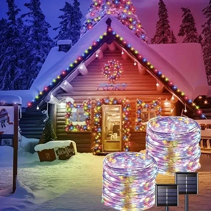 Luci Solari a LED per Esterni, Ghirlanda Impermeabile, Luci a Stringa per Decorazioni Natalizie e da Giardino, 4M/7M/12M/22M/32M