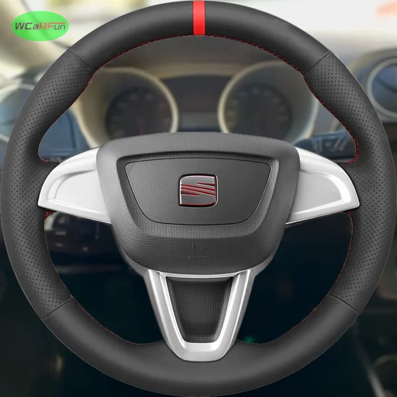 Black Leather Car Cover with Red Pen for Seat Ibiza 6J Mii 2012-2020